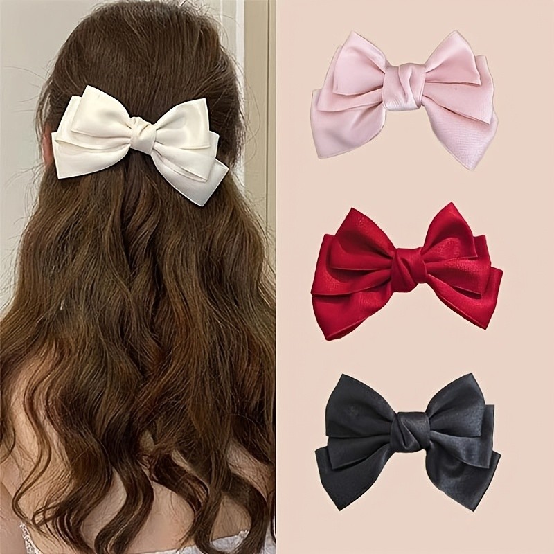 Multi-Color Bow Hair Clip Set for Women, Everyday Back-of-Head Hairstyle, Princess Top Clip with Long Ribbon Design, Fairy-Style Temperament Hair Accessory, French-Style Sweet and Elegant Hair Clips