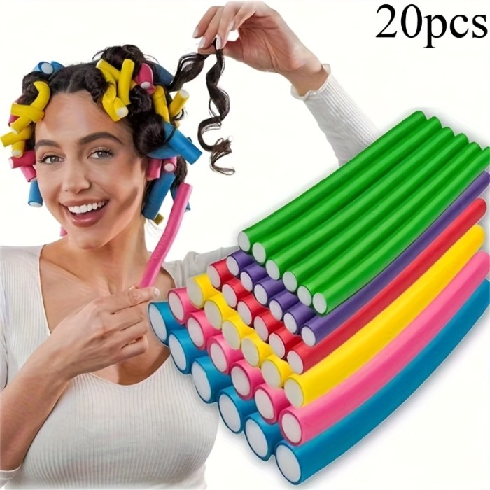 20pcs Flexible Heatless Hair Rollers - Soft Foam Twist Curl Rods for DIY Styling, Random Colors