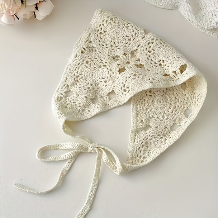Knitted Hollow Triangular Scarf Hair Accessory, Sweet And Cute for Autumn And Winter, Hippie Artistic Style Hairband, Retro Hollow Hairband, Suitable for Vacation, Beach, Party, Wedding, Halloween, Christmas Gifts, Thanksgiving, New Year Gifts