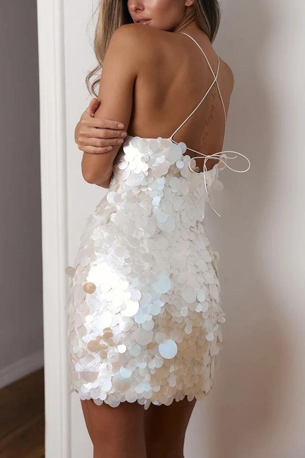 Sexiness and Elegance Sequin V-Neck Sleeveless Back Lace-up Mini Dress