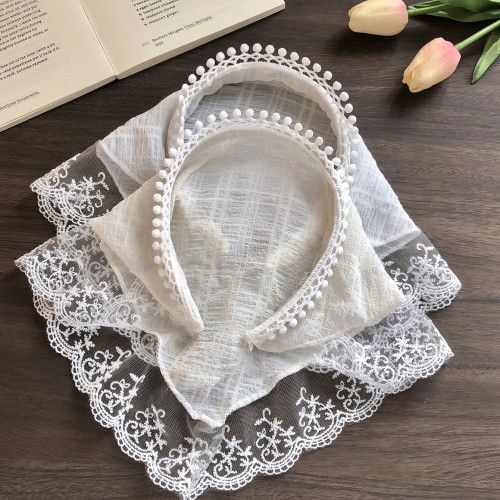 Lace Trim Headband Set 2pcs Set of Pure White Lace Trim Triangle Headband - Fashion Mesh Girly All-Match Headband - Suitable for Women's Vacation And Play