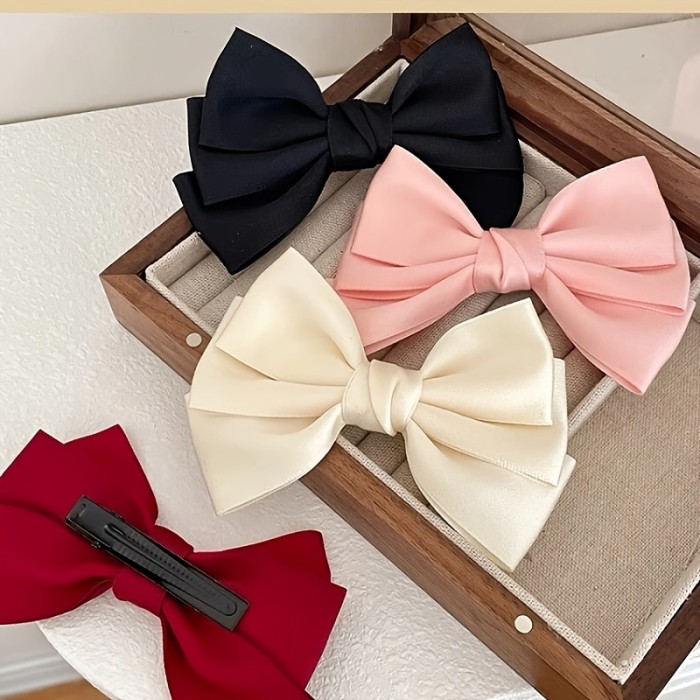 Multi-Color Bow Hair Clip Set for Women, Everyday Back-of-Head Hairstyle, Princess Top Clip with Long Ribbon Design, Fairy-Style Temperament Hair Accessory, French-Style Sweet and Elegant Hair Clips