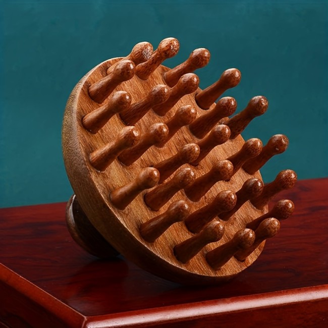 Dragon and Phoenix Sandalwood 28-Prong Round Comb