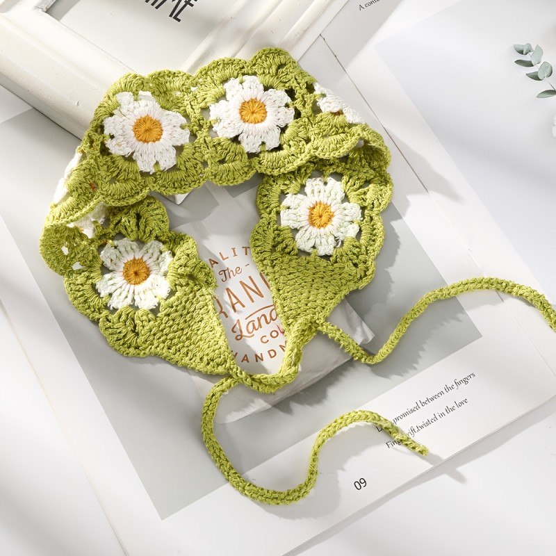 1pc Bohemian Crochet Turban Hair Bands Vintage Fashion Hair Scarf for Women Flower Holiday Headband Headwrap Hair Additions