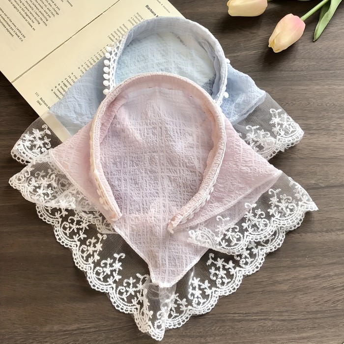 Lace Trim Headband Set 2pcs Set of Pure White Lace Trim Triangle Headband - Fashion Mesh Girly All-Match Headband - Suitable for Women's Vacation And Play