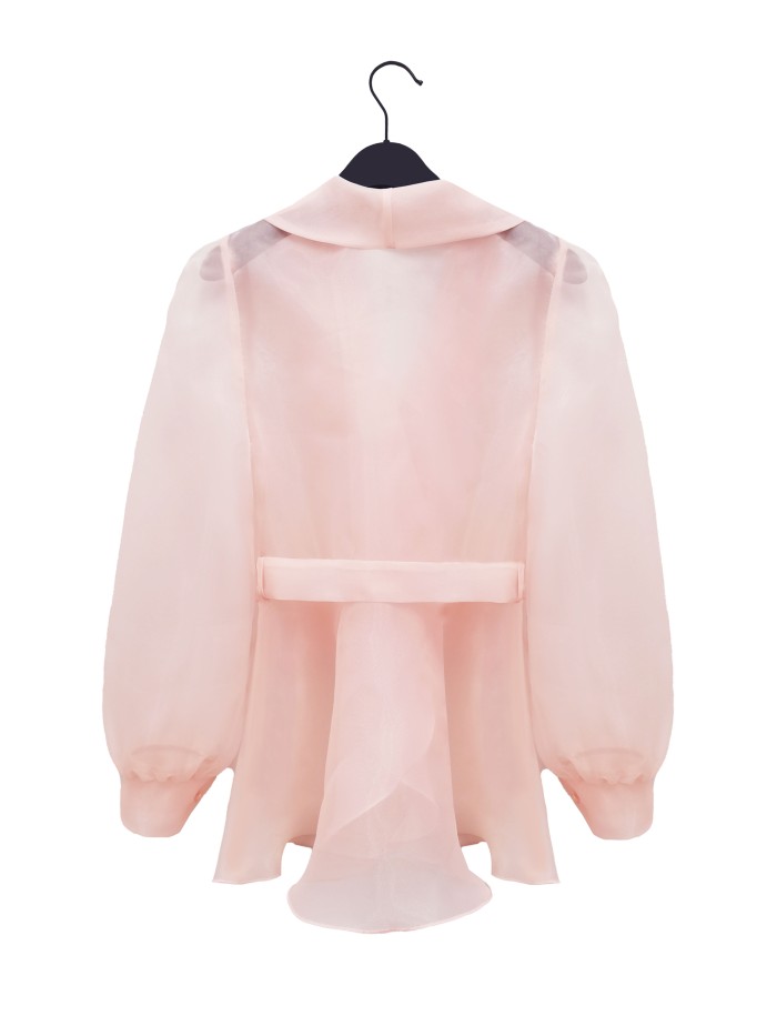 Fitted Lapel Open Front Elegant Women's Organza Tie-Front Cardigan | Sheer Party Commute Outerwear