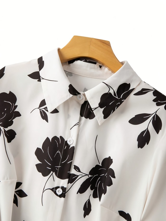 Elegant Directional Print Shirt with Belt