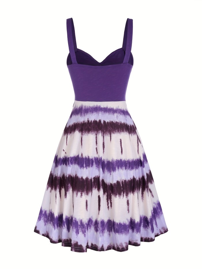 Tie Dye Print Fake Button Dress, Casual Sleeveless Backless For Summer, Women's Clothing