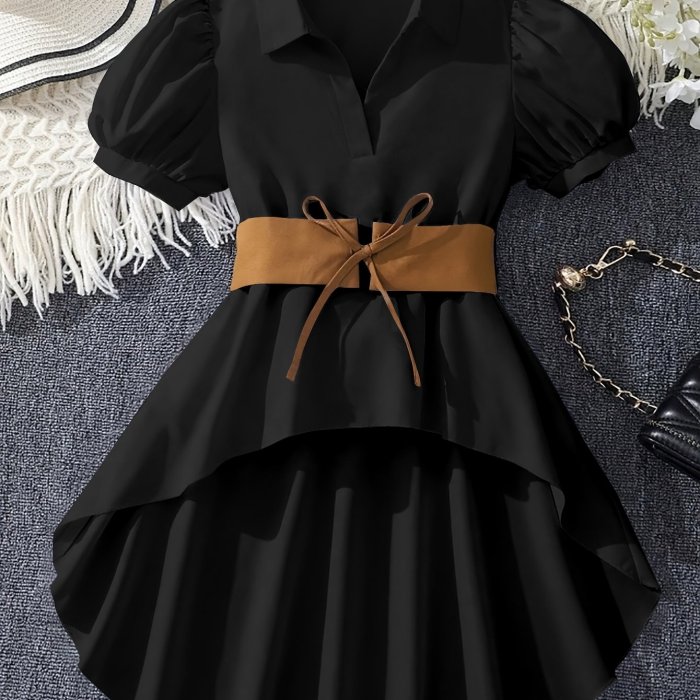 Vacation Direction Puff Sleeve High-Low Irregular Shirt