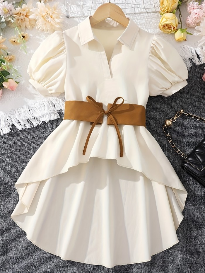 Vacation Direction Puff Sleeve High-Low Irregular Shirt