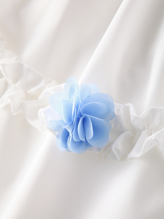 Elegant White Ruffled Tutu Dress with Blue Ribbon Accents - Perfect for Weddings, Graduations, and Summer Events, Polyester Fabric, Ruched Bust Design, All-Season Versatile, Graduation Dress | Ruffled Tutu Skirt | Polyester Dress