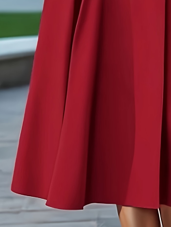 Vintage Wine Red Suit-Style Waist-Cinching Dress for Women, 2025 New Arrival, High-Waisted Flared Skirt with Pearl Buttons, Commuter Banquet Workplace Annual Gathering Elegant Evening Gown
