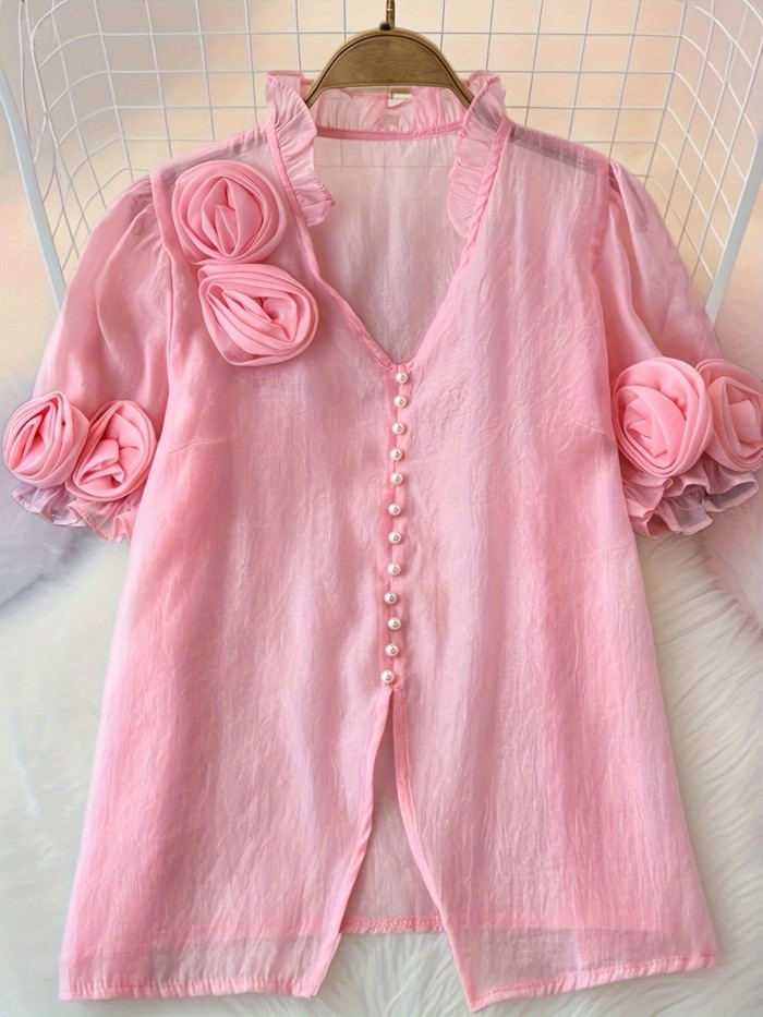 Directional Style Women'S Elegant Pink Floral Blouse - Sleeveless with Ruffled Details, Perfect for Weddings And Formal Events, Summer Fashion, Wedding Attire | Elegant Sleeveless Blouse | Ruffled Detail, Blouse