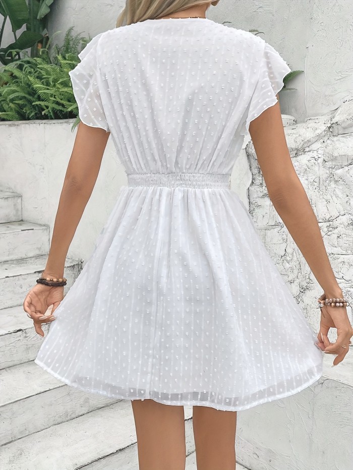 French Lace Spliced Waistband V-Neck A-Line Dress Women'S Lace Spliced Elegant Summer Dress