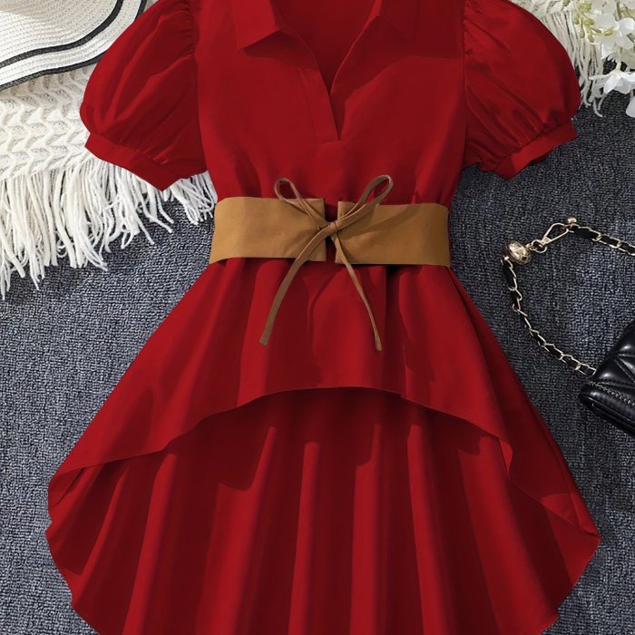 Vacation Direction Puff Sleeve High-Low Irregular Shirt