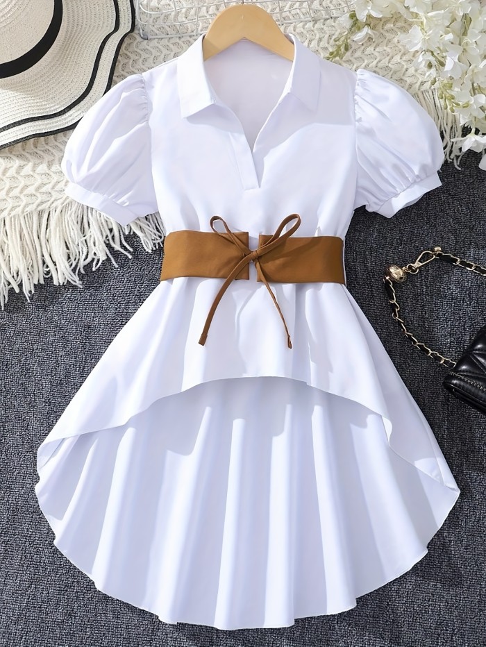 Vacation Direction Puff Sleeve High-Low Irregular Shirt