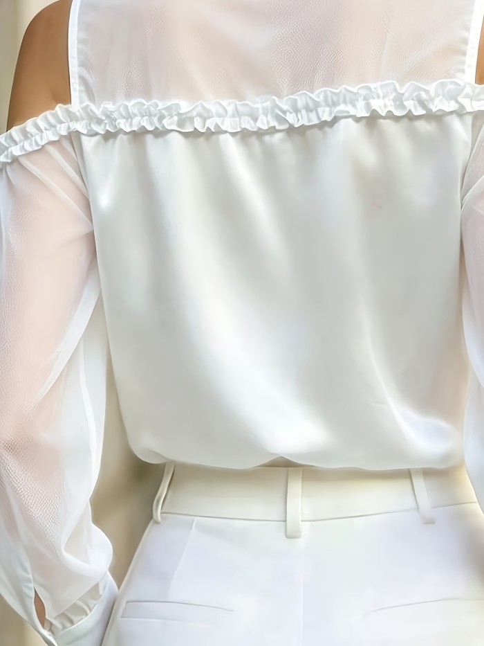 Ladies Elegant Satin Spliced Chiffon Long-Sleeved Breathable Spring And Summer New Style