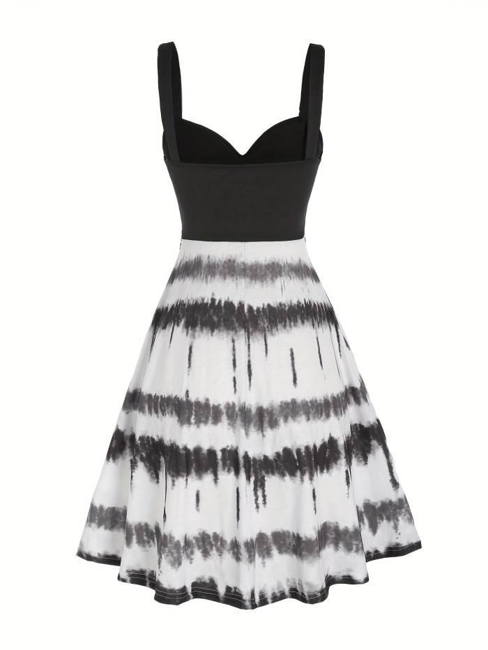 Tie Dye Print Fake Button Dress, Casual Sleeveless Backless For Summer, Women's Clothing