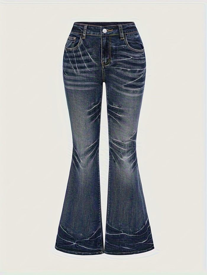 Vintage Heavy Craft Denim Jeans with Black Wing Embroidery, Vintage Street Style, Stretch Flared Denim Pants