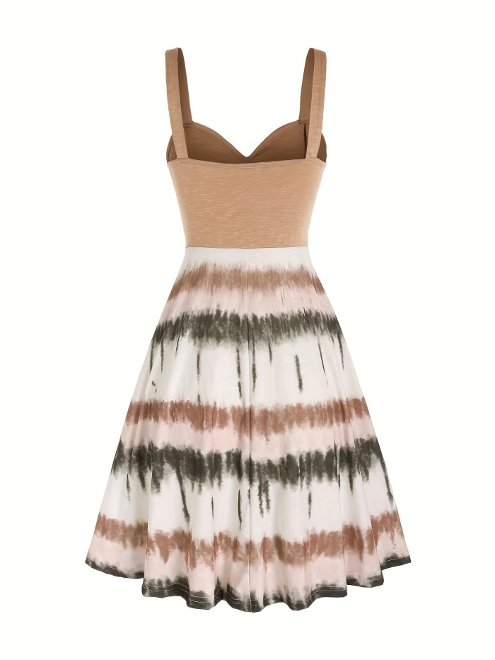 Tie Dye Print Fake Button Dress, Casual Sleeveless Backless For Summer, Women's Clothing