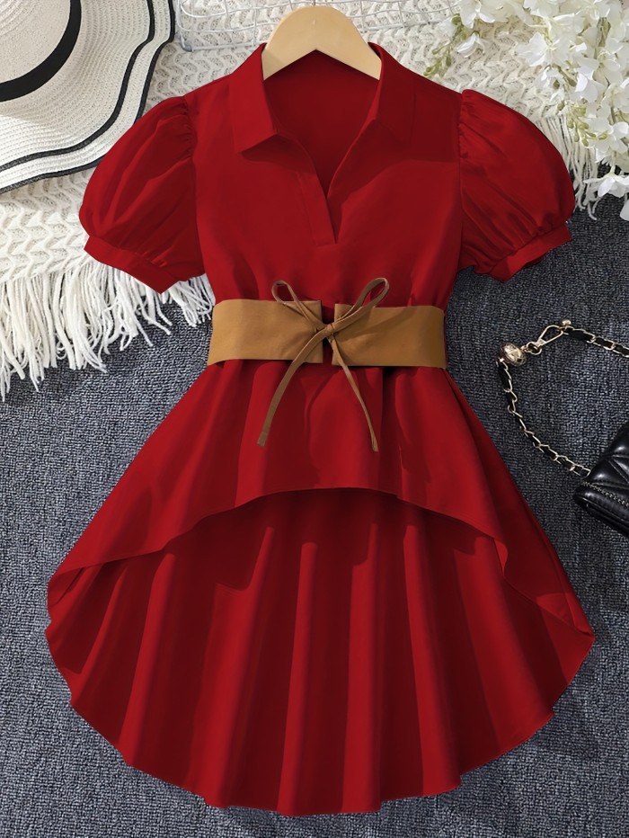 Vacation Direction Puff Sleeve High-Low Irregular Shirt