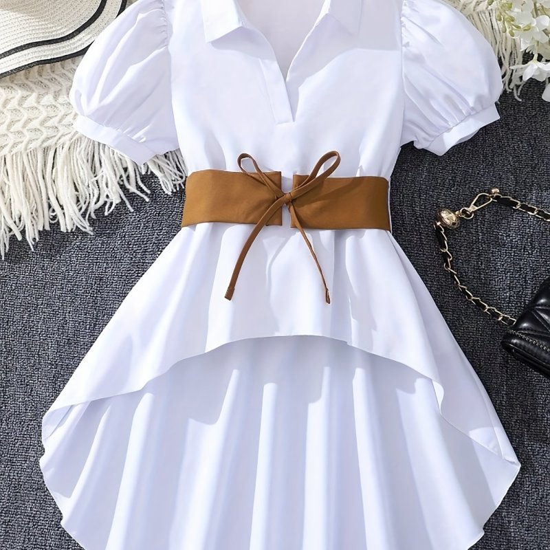 Vacation Direction Puff Sleeve High-Low Irregular Shirt