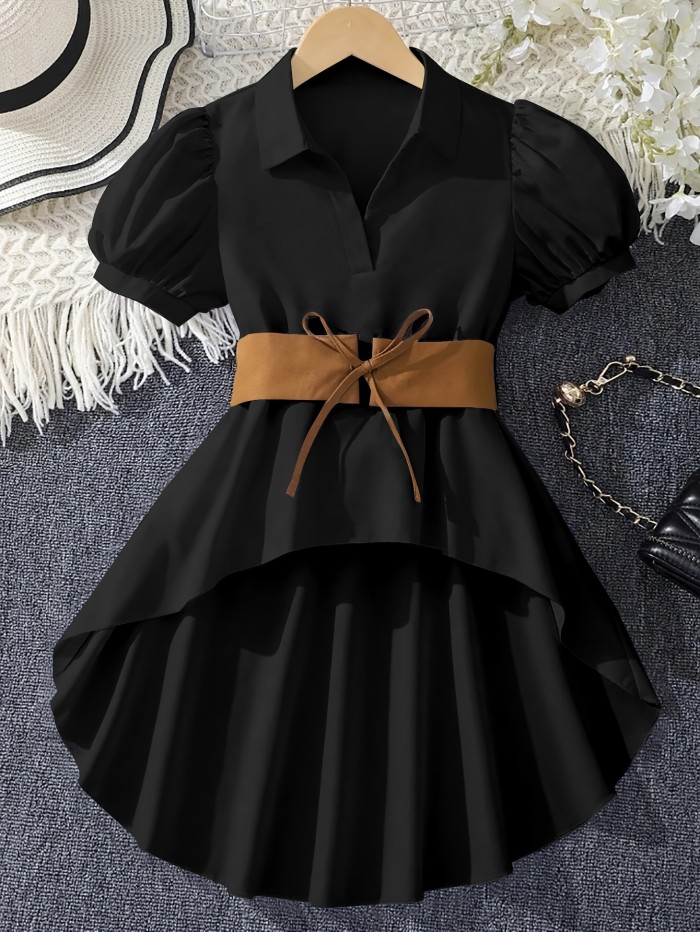 Vacation Direction Puff Sleeve High-Low Irregular Shirt