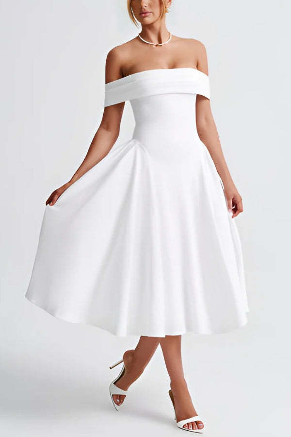 Sexy One-shoulder Elegant Solid Tube Top Midi Dress