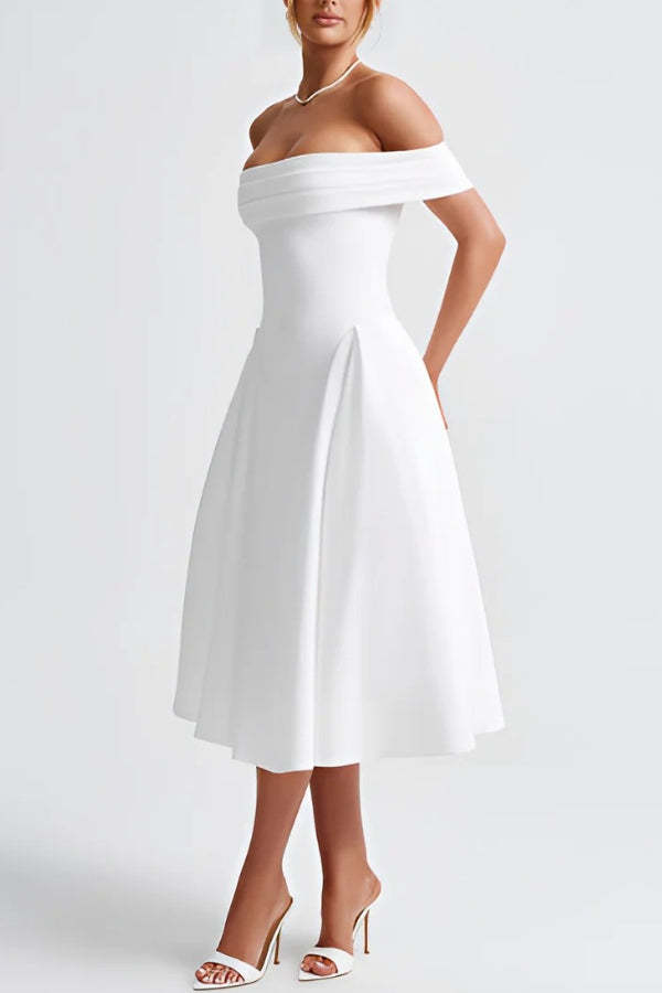 Sexy One-shoulder Elegant Solid Tube Top Midi Dress