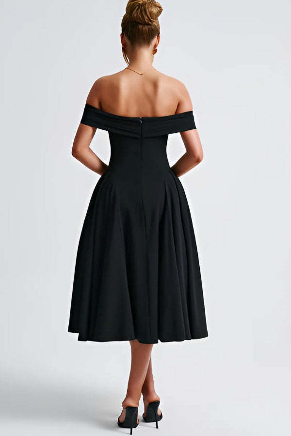 Sexy One-shoulder Elegant Solid Tube Top Midi Dress