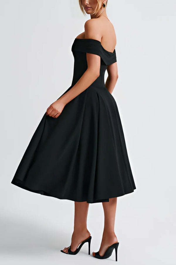 Sexy One-shoulder Elegant Solid Tube Top Midi Dress