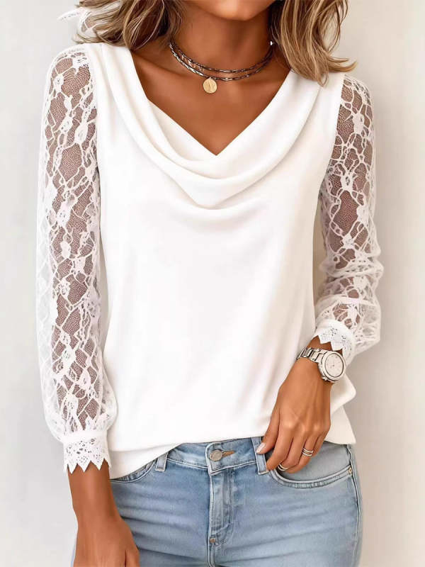 Women's Lace-trimmed Turtleneck Top