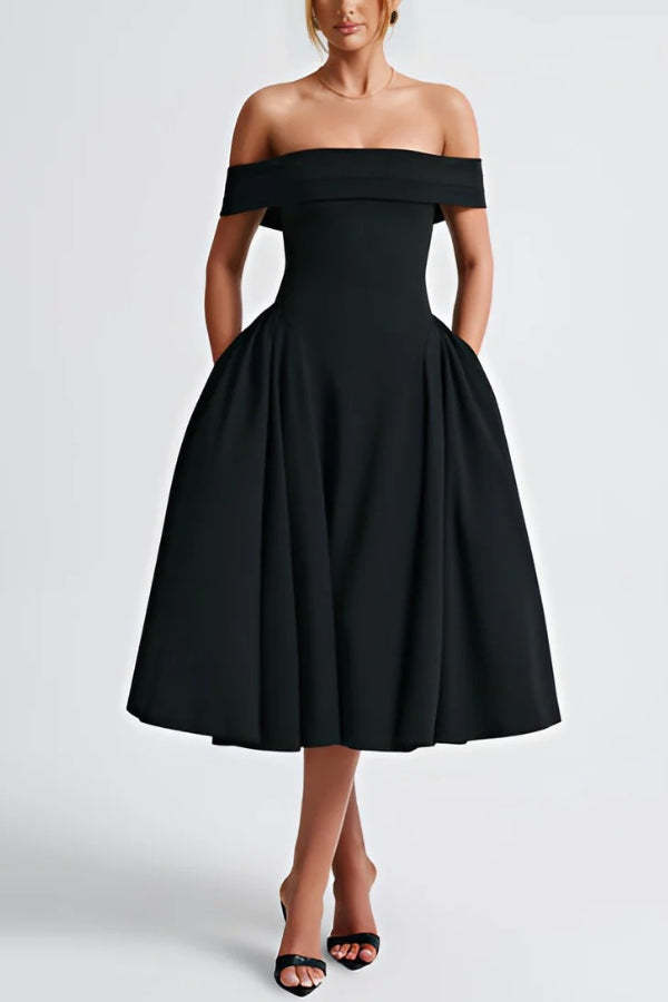 Sexy One-shoulder Elegant Solid Tube Top Midi Dress