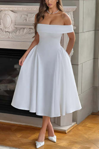 Sexy One-shoulder Elegant Solid Tube Top Midi Dress