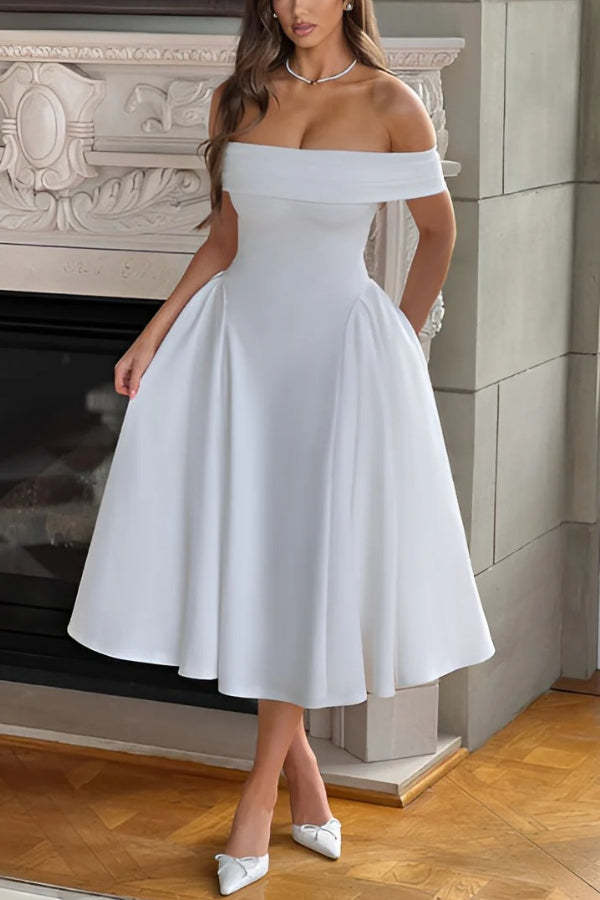 Sexy One-shoulder Elegant Solid Tube Top Midi Dress