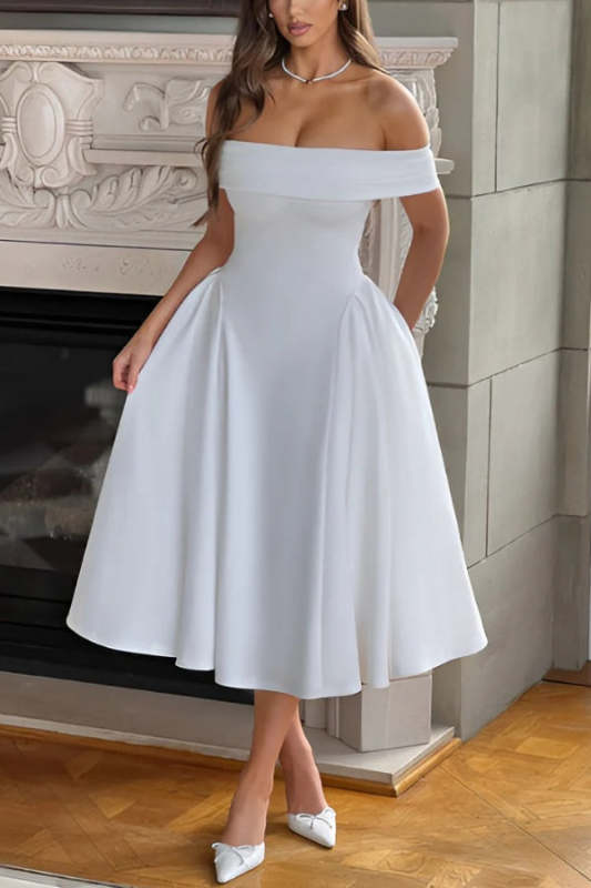Sexy One-shoulder Elegant Solid Tube Top Midi Dress