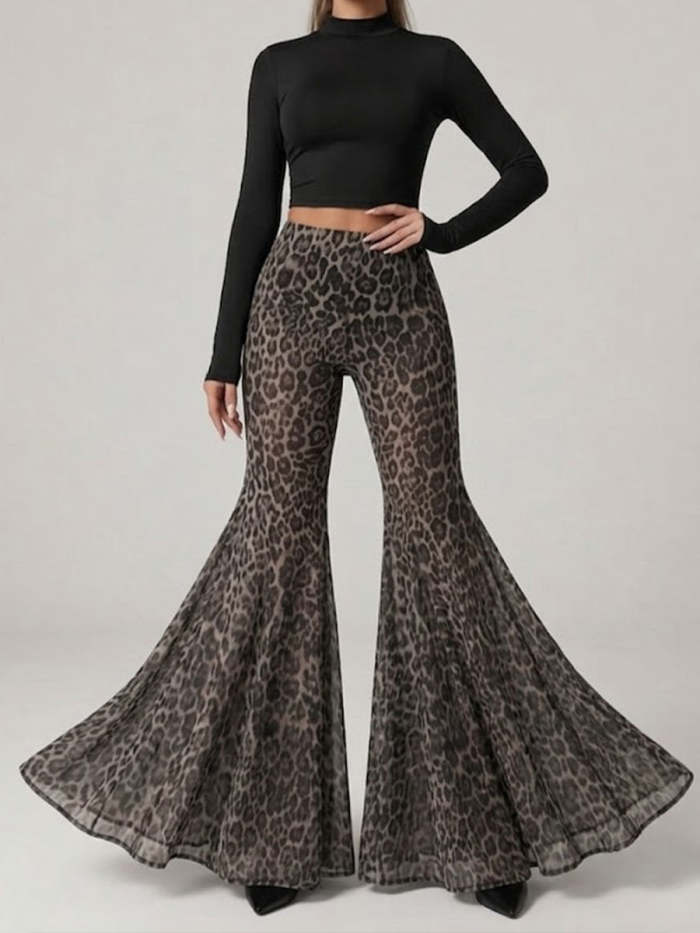 Stylish And Sexy Stretchy Leopard-print Flared Pants