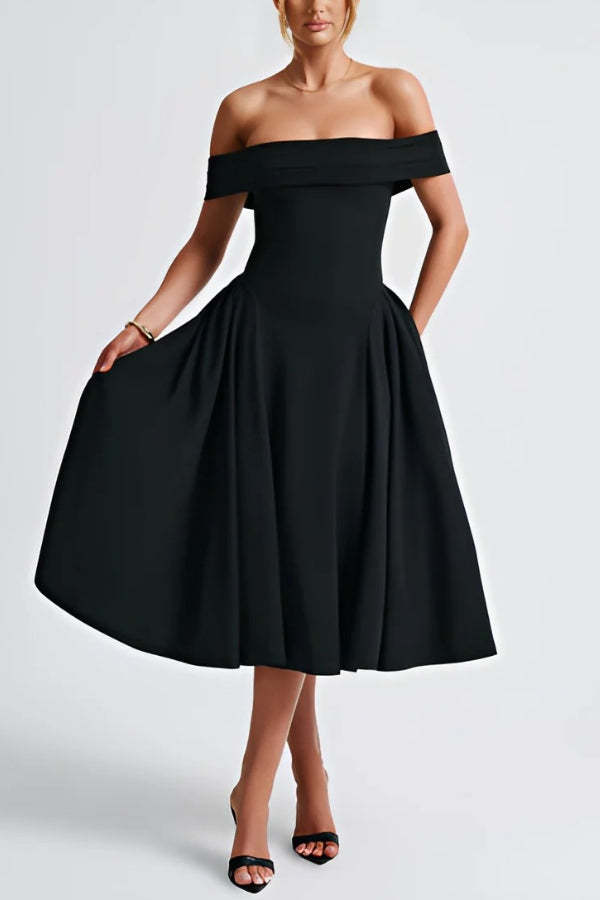 Sexy One-shoulder Elegant Solid Tube Top Midi Dress