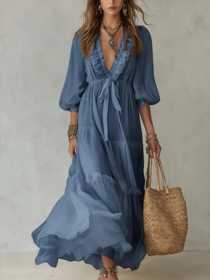 Women's V-neck Lace Trim Dress
