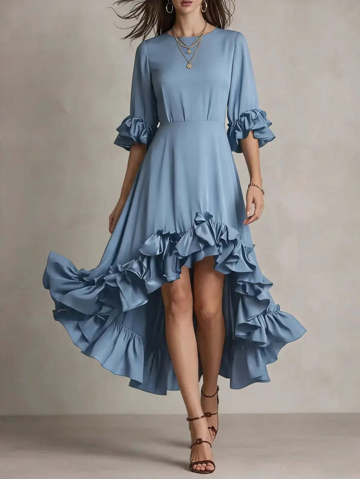 Women's Round Neck Dress With Decorative Lace