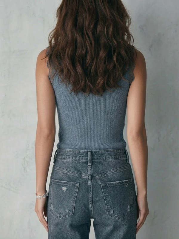 Classic & Simple Spliced lace-trim Knitted Vest