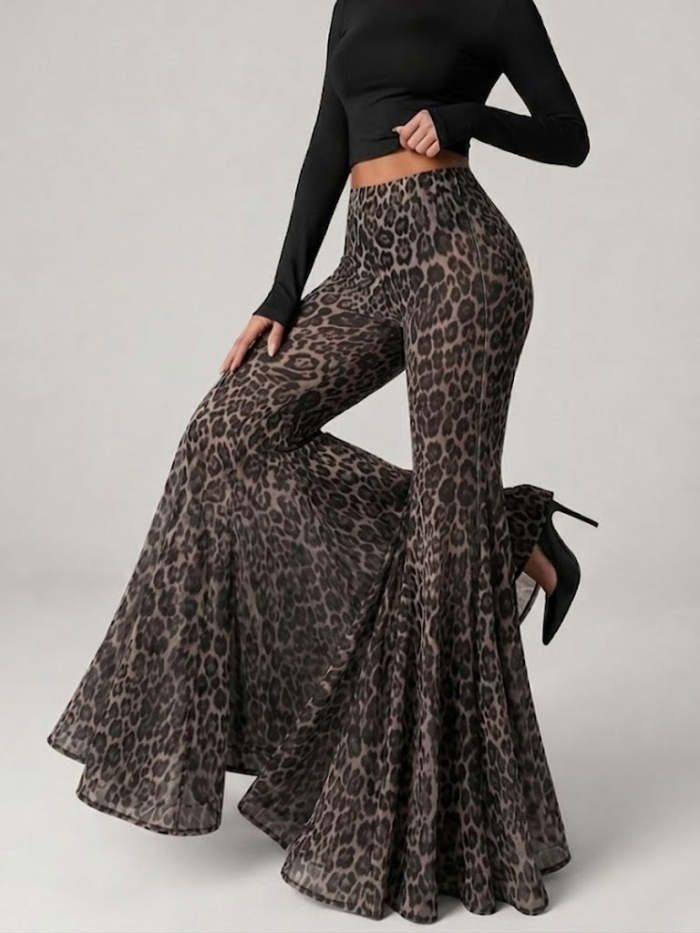 Stylish And Sexy Stretchy Leopard-print Flared Pants