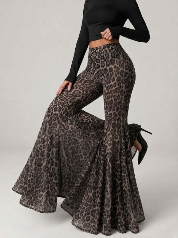 Stylish And Sexy Stretchy Leopard-print Flared Pants