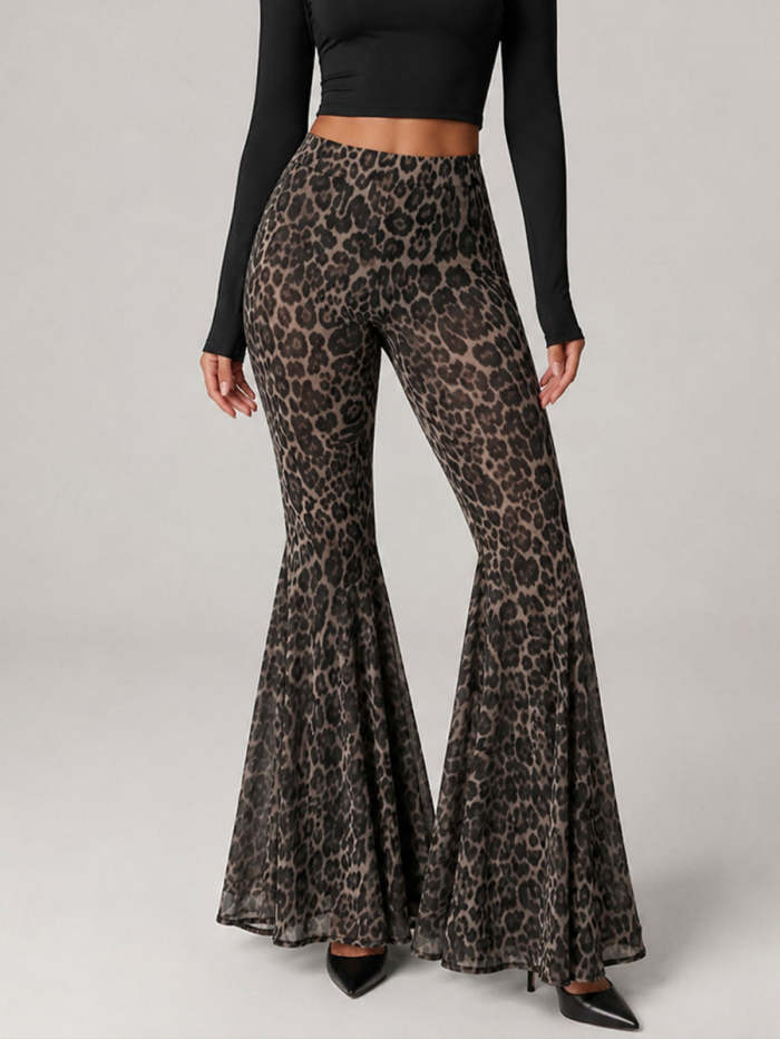 Stylish And Sexy Stretchy Leopard-print Flared Pants
