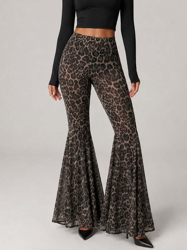 Stylish And Sexy Stretchy Leopard-print Flared Pants