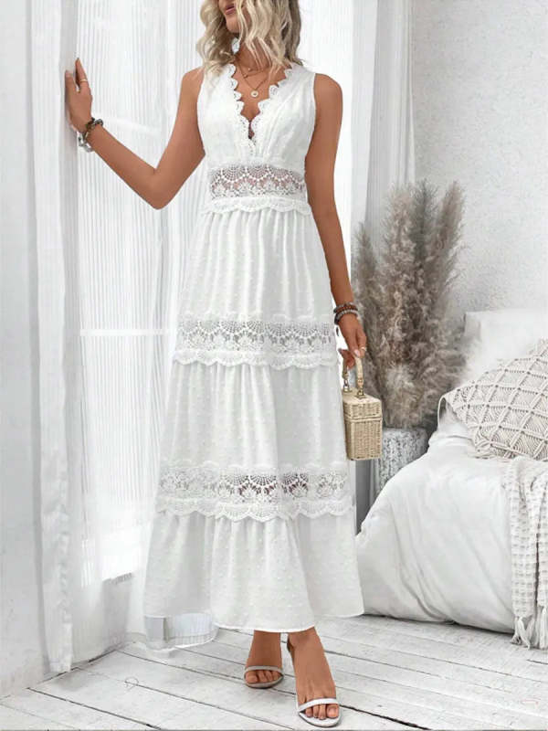 Women's Lace Splice V-neck Sleeveless Dress