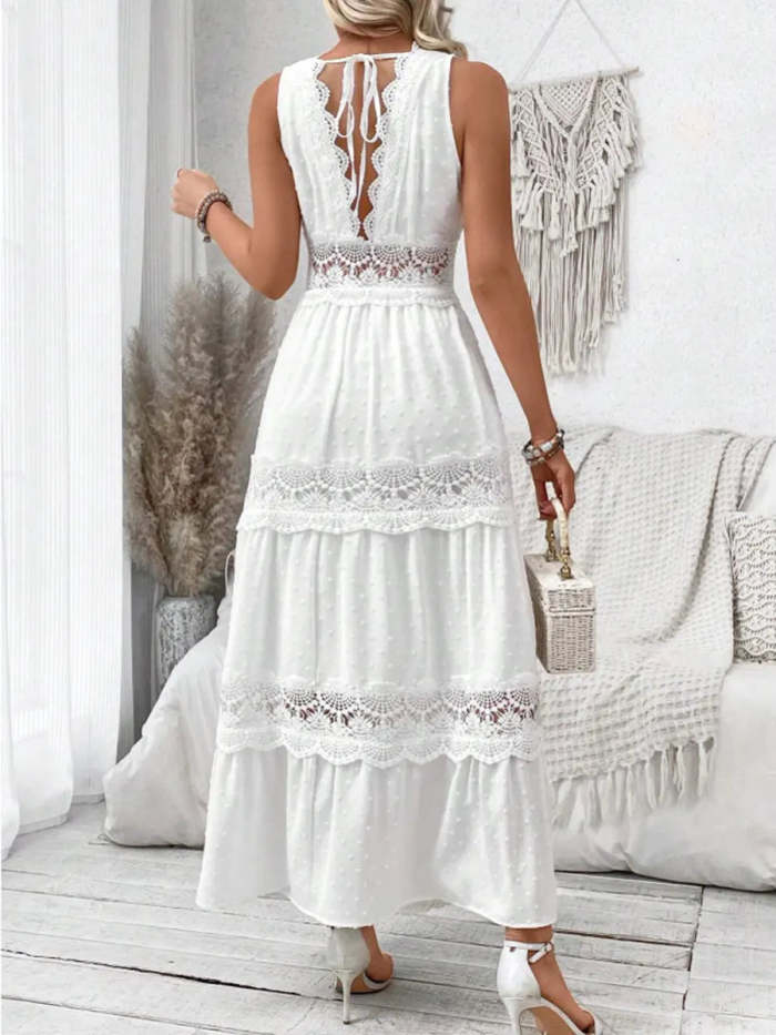 Women's Lace Splice V-neck Sleeveless Dress