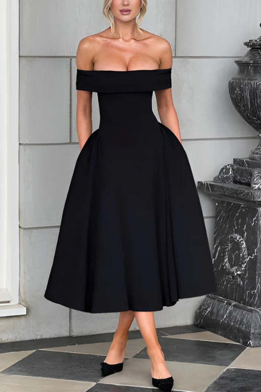 Sexy One-shoulder Elegant Solid Tube Top Midi Dress