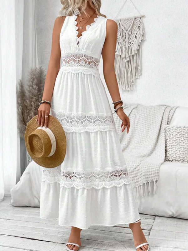 Women's Lace Splice V-neck Sleeveless Dress
