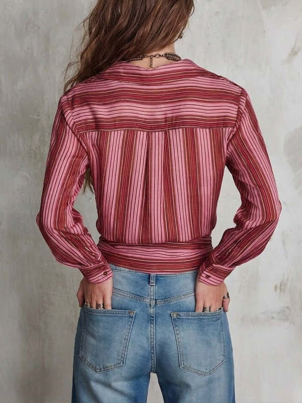Stylish Casual Striped Lace-up Linen And Cotton Shirt